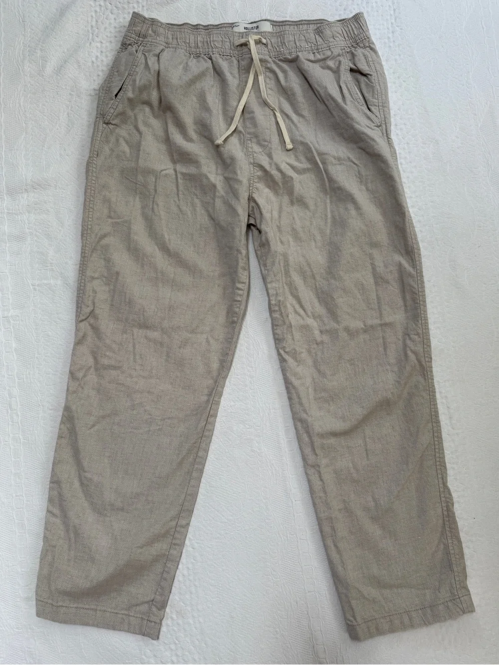 Hollister Men's Loose Fit Linen-Blend Pants Size Medium Tan Khaki